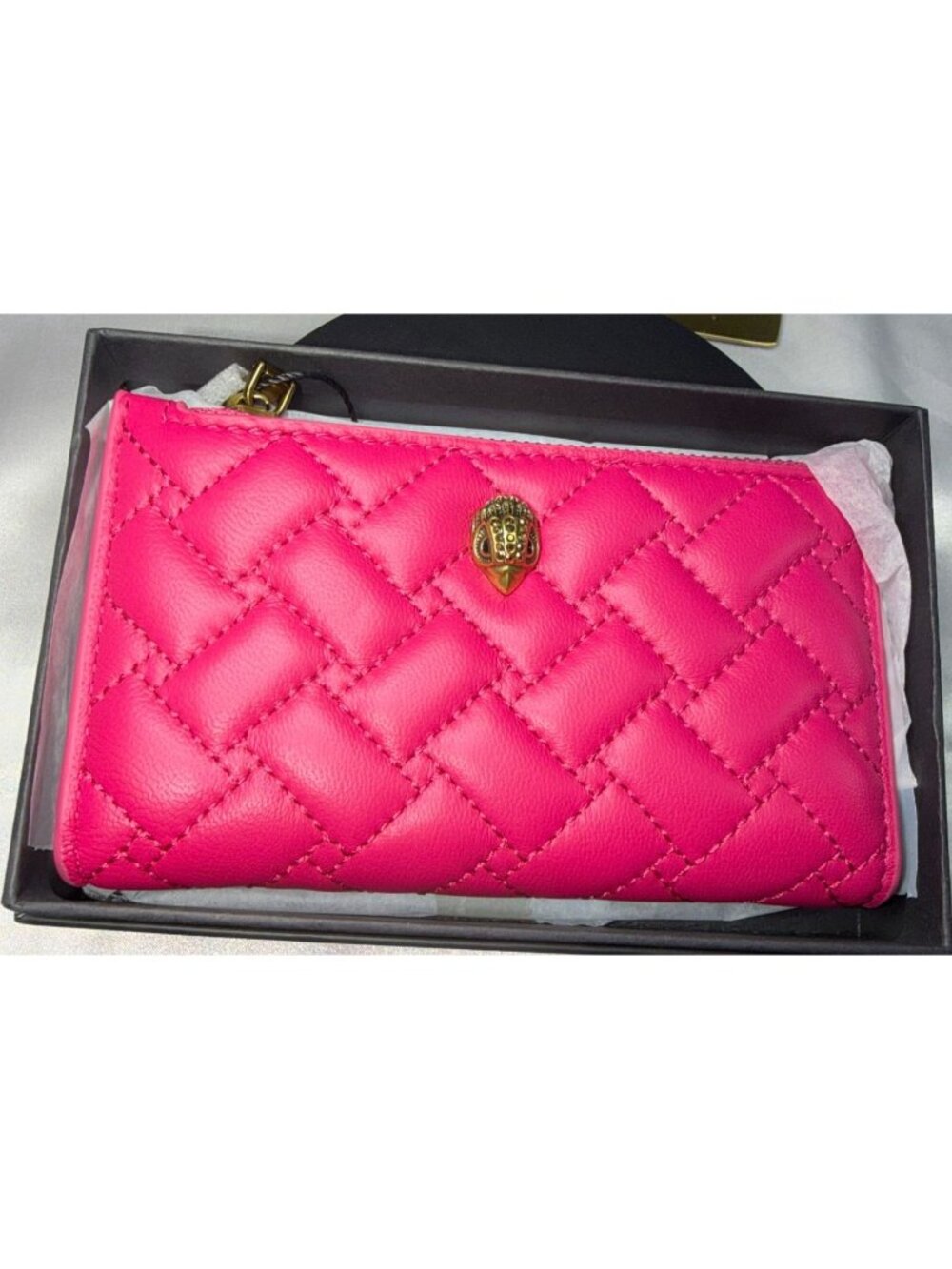 Kurt Geiger London Quilted Pink Leather Wallet With Gold Hardware & Card Slots.